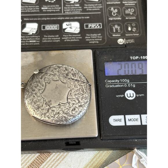 Ant Edwardian Sterling Silver Engraved Circular Vesta Match Case 1903 20.09g 925 - Picture 9 of 11